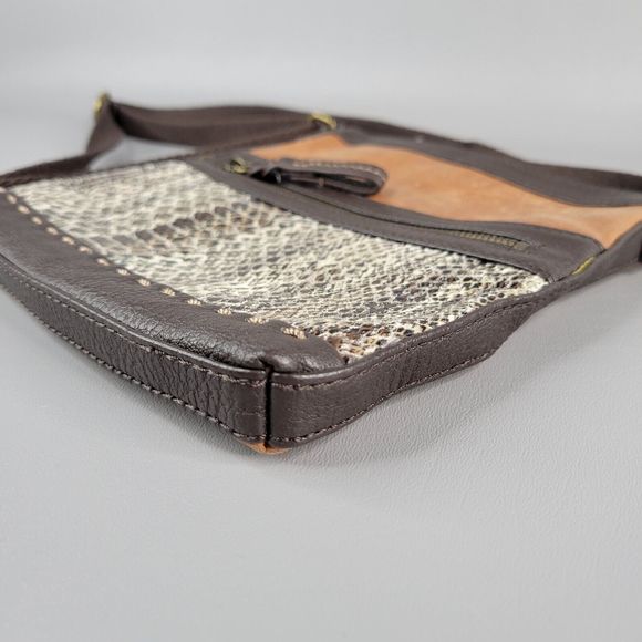 The Sak Womens Crossbody Purse Satchel Bag Snakeskin Leather Brown Size 8"x8" - Picture 7 of 14